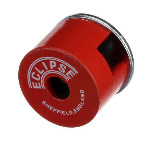 A red and silver Market Forge switch magnet.
