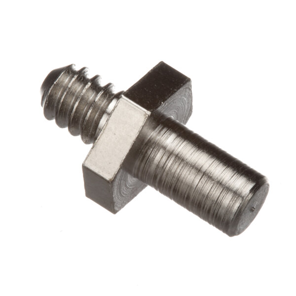 A close-up of a hinge pin with a metal nut