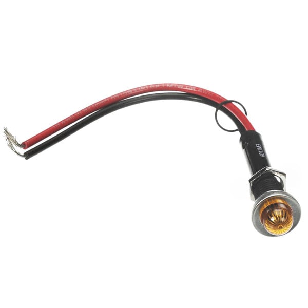 A rectangular amber and black Crown Steam pilot light with red wires.