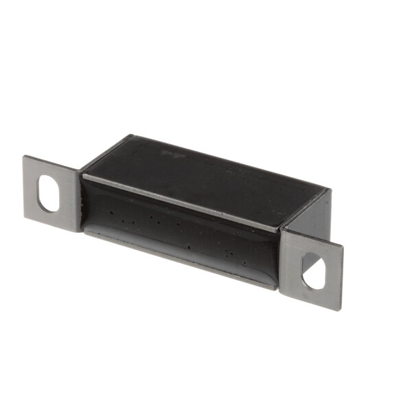 A black rectangular metal box with two holes.