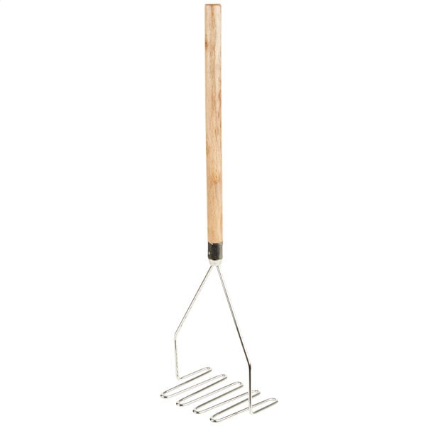 24" Chrome Plated Square-Faced Potato Masher with Wood Handle