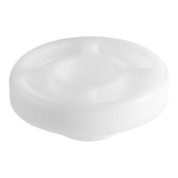 A white plastic injection-molded drain component.