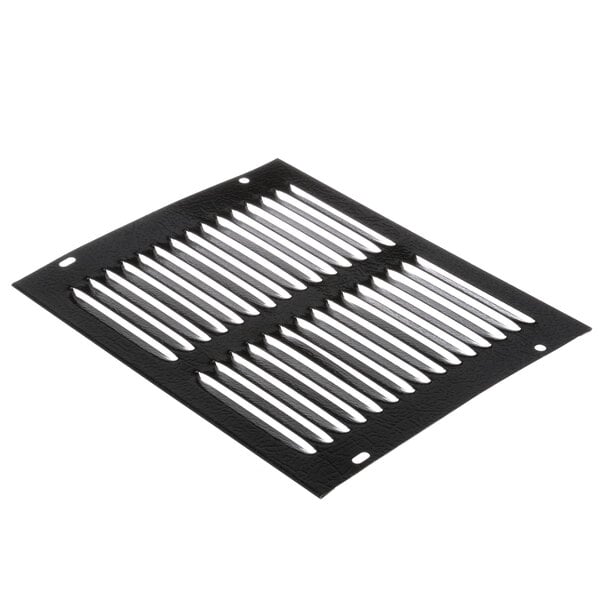 A black Beverage-Air grille with four rows of holes.
