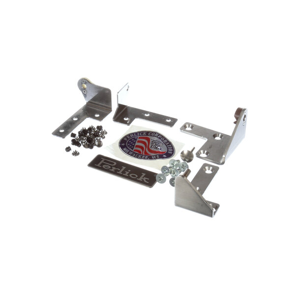 A Perlick right hinge with screws and bolts.