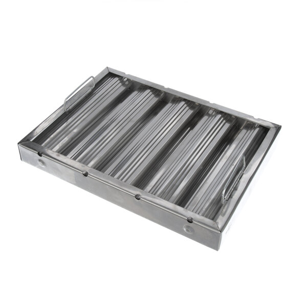A Kason stainless steel grease filter with handles.