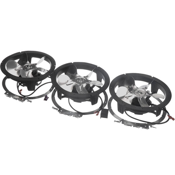 A Norlake fan retrofit kit with three black fan blades and wires attached.