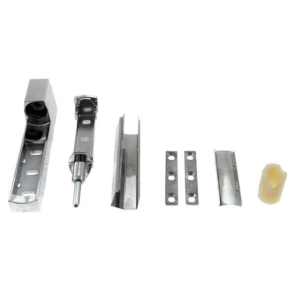 Chrome plated metal hinge parts for a Delfield door.