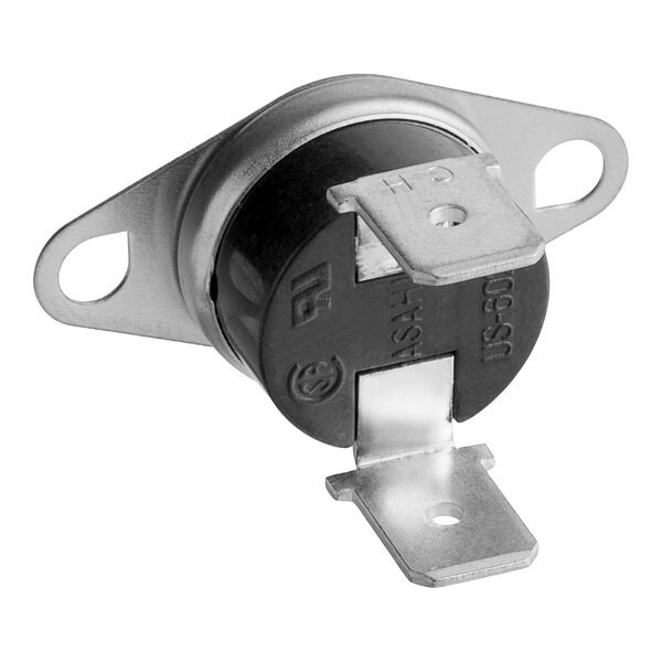 A black and silver metal Hatco thermostat with a black plastic cover.