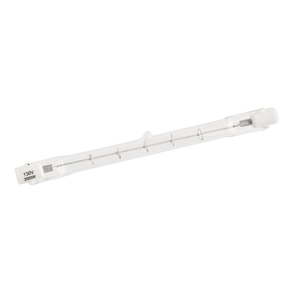 A white plastic clip with a white handle holding a clear tube with metal rods and a light bulb.