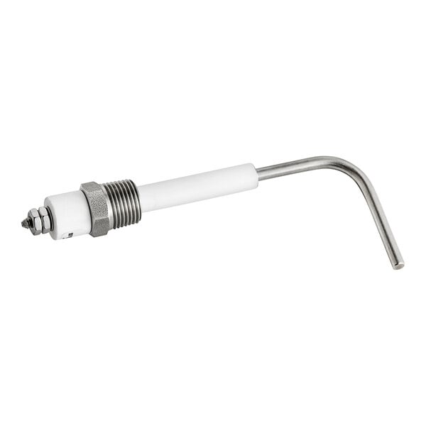 A white and silver metal probe with a screw on the end.
