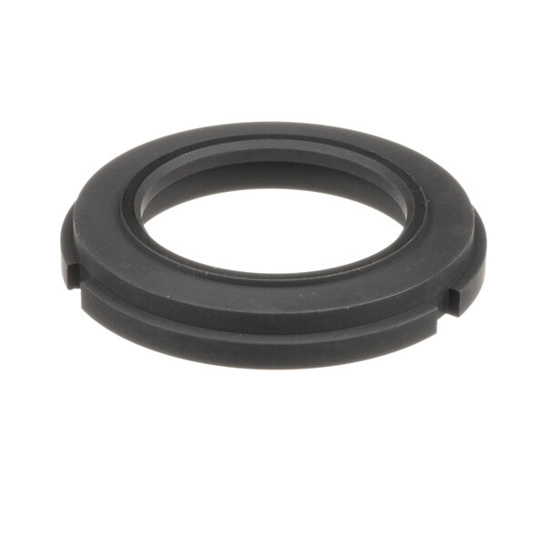 A black rubber ring with a hole in it.