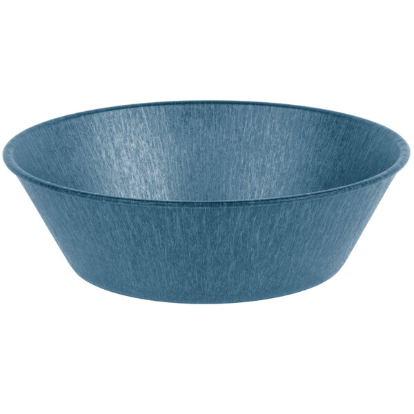 A blue polyethylene round basket with a white background.