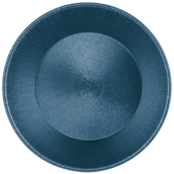 A blue polyethylene round basket with a circular pattern.
