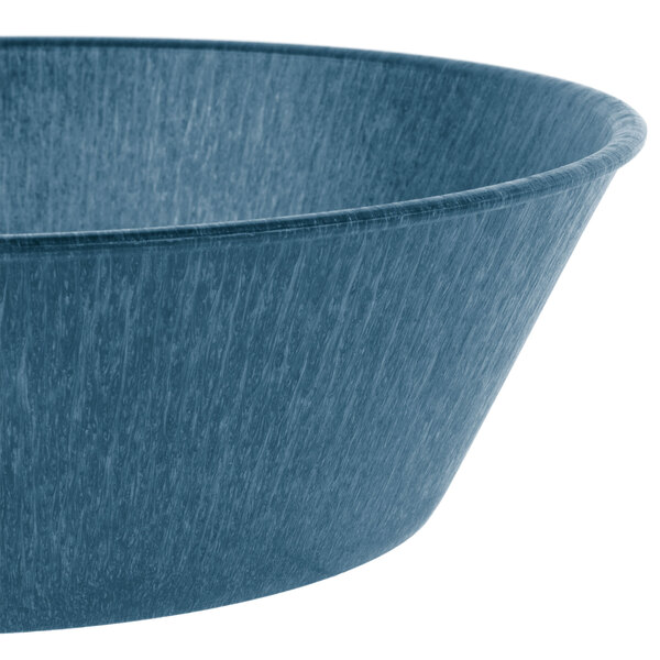 A blue polyethylene round basket with a handle.