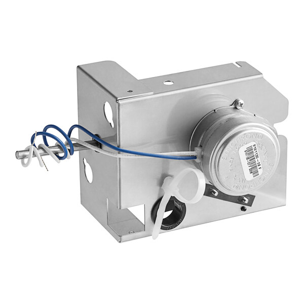 An Ice-O-Matic metal box with a round cap and blue wire.