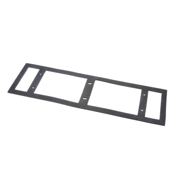 A black rectangular Duke gasket with two holes.