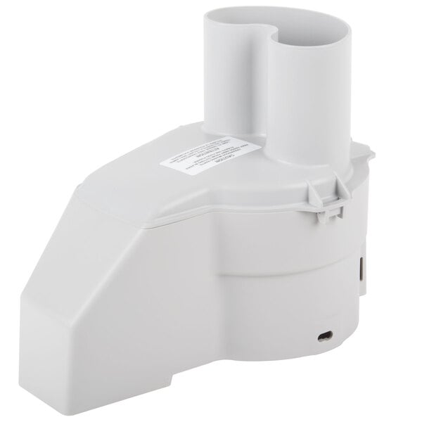 A white plastic Robot Coupe Vegetable Prep Attachment with a white label.