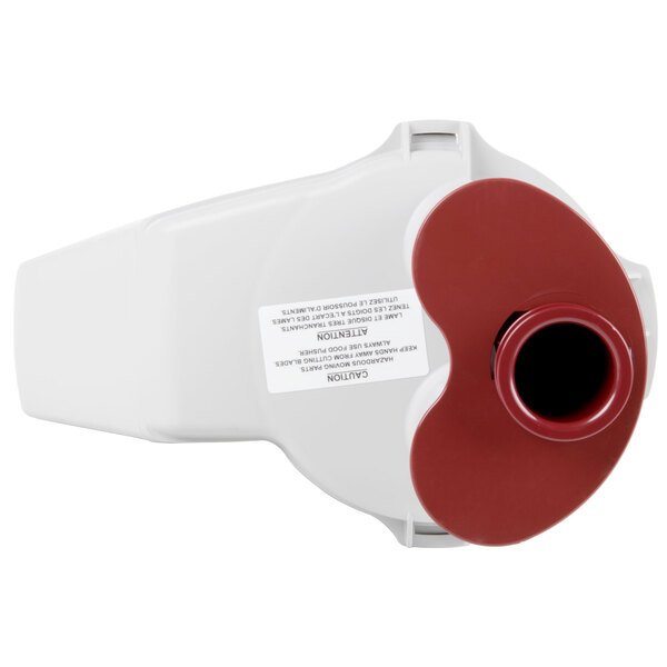 A white container with a red lid.