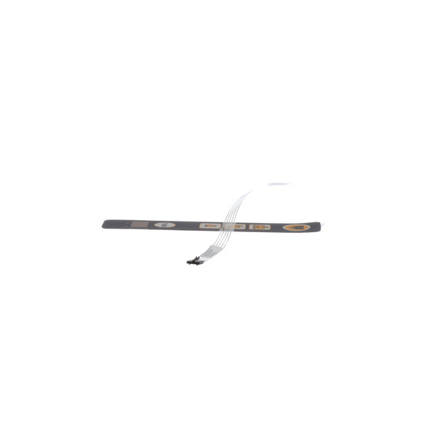 A white ribbon with black and grey metal pieces.