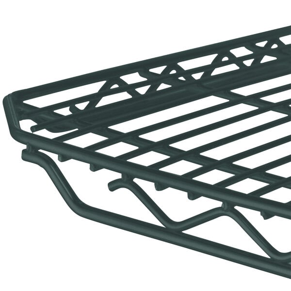A Metro qwikSLOT wire shelf with smoked glass shelves.