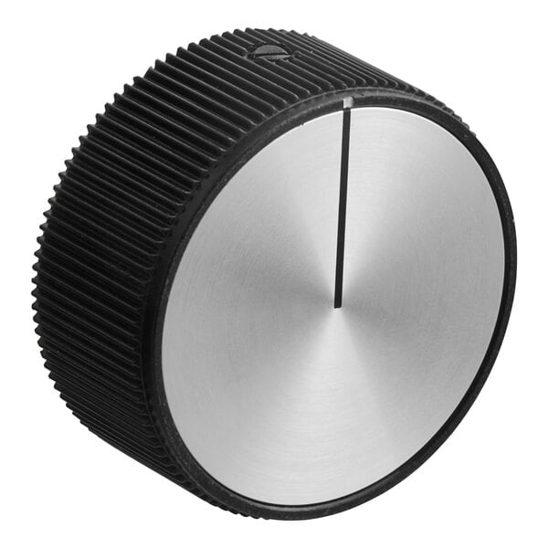 A black and silver Hatco rotary knob.