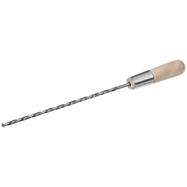 A Champion Spraytube Cleanout Tool with a metal shaft and a wooden handle.