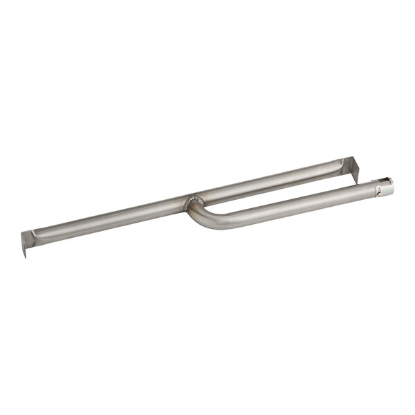 A metal tube with a U-shaped bend and angled ends, likely a component for a heating or cooking appliance.