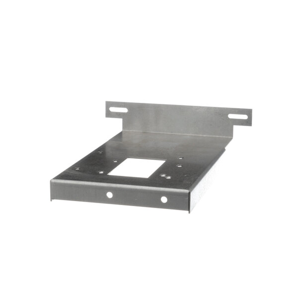 A metal plate with two holes, the Lincoln 370257 Bracket Grinder Mount.