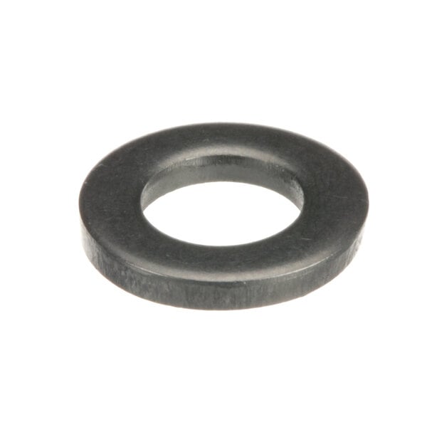 A black rubber washer with a metal ring.