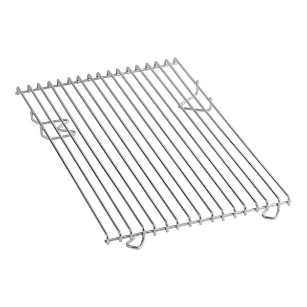 A metal rack with a wire grid on the left side.