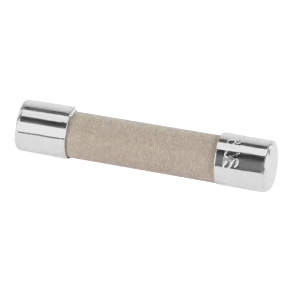 A close-up of a silver and beige metal cylinder with a silver handle.