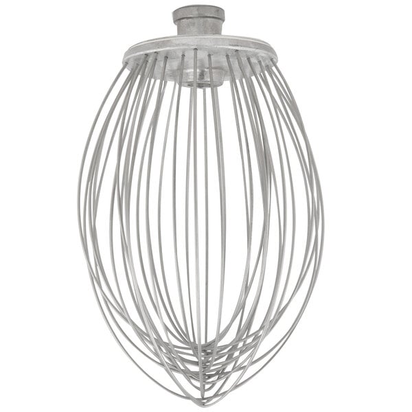 A Hobart stainless steel wire whisk with a metal handle.