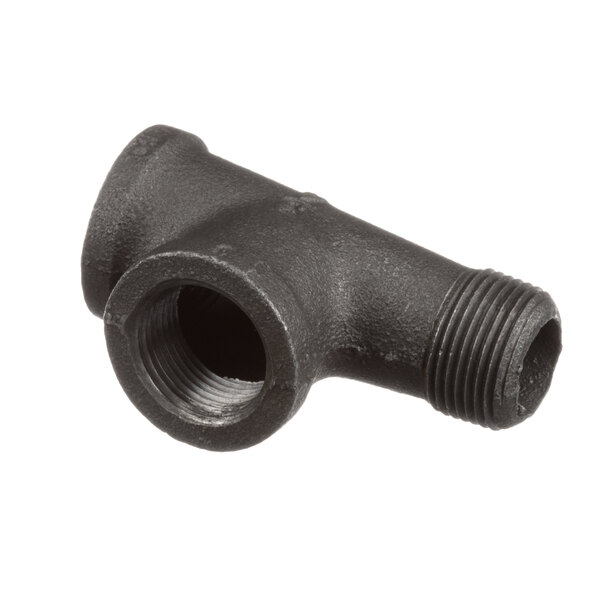 A black metal pipe fitting with a threaded end.