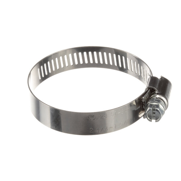 A Champion stainless steel hose clamp with a screw.