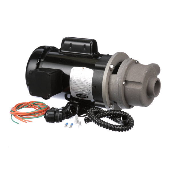 A black and silver motor with wires.