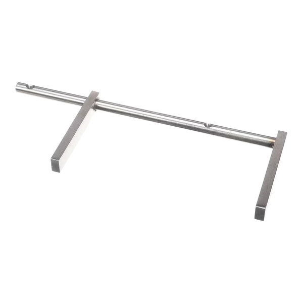 A stainless steel metal lever with a square bar on a white background.