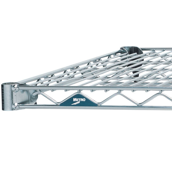 A Metro Super Erecta Brite wire shelf with a white background.