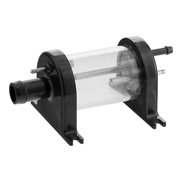 A black and clear plastic level control device with a black handle.