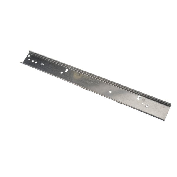 A metal bracket with holes for a Vulcan fryer cabinet door.