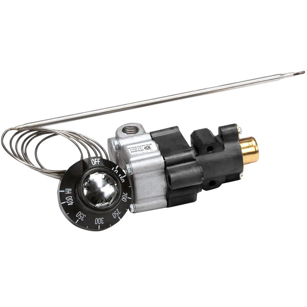 The Montague thermostat for a griddle with a metal dial and wire.
