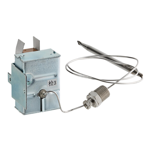 A metal box with a wire and a key.