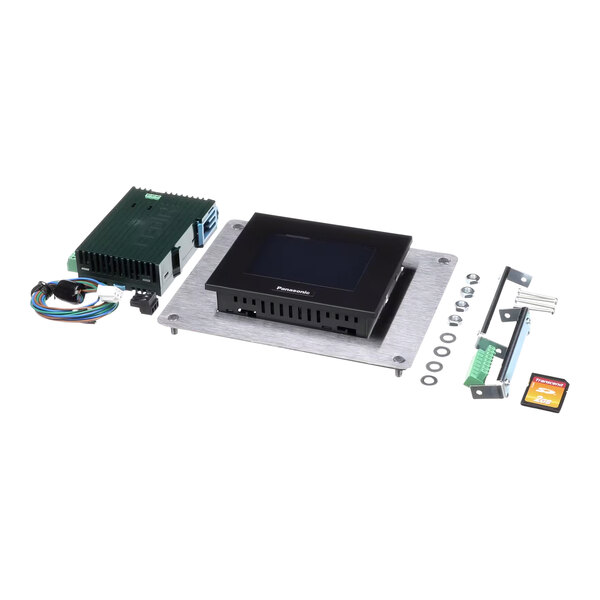 A black electronic device with a screen and wires.