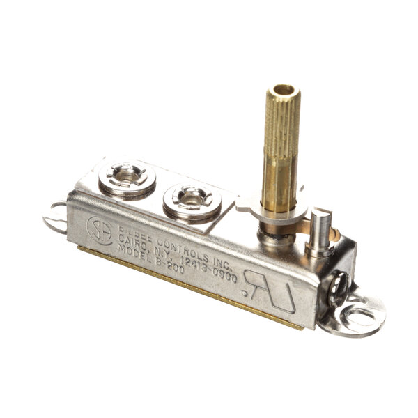 A close-up of an Antunes thermostat with a brass knob and screw.