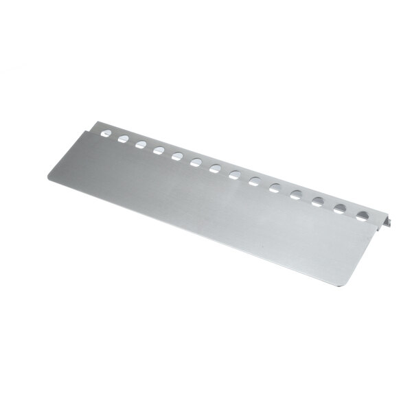 A silver metal BevLes Slide Guide with holes.