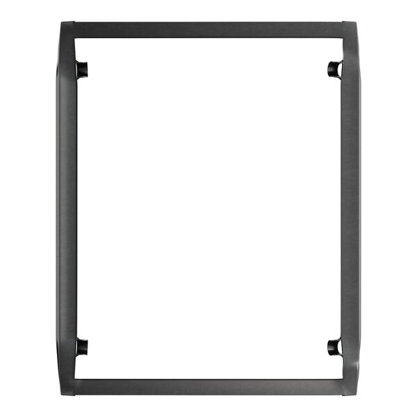 A black rectangular frame with black metal corners and two metal bars on it.