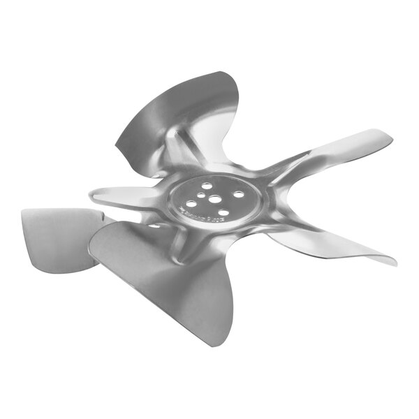A silver metal propeller blade for a True Refrigeration fan.