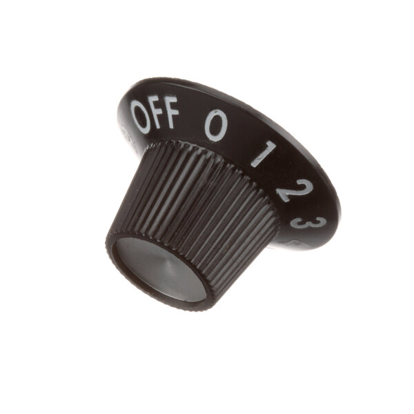 A black knob with white numbers with the number one on it.