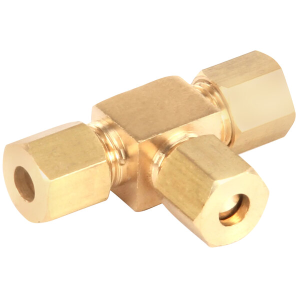A Tri-Star brass compression tee with two nuts.