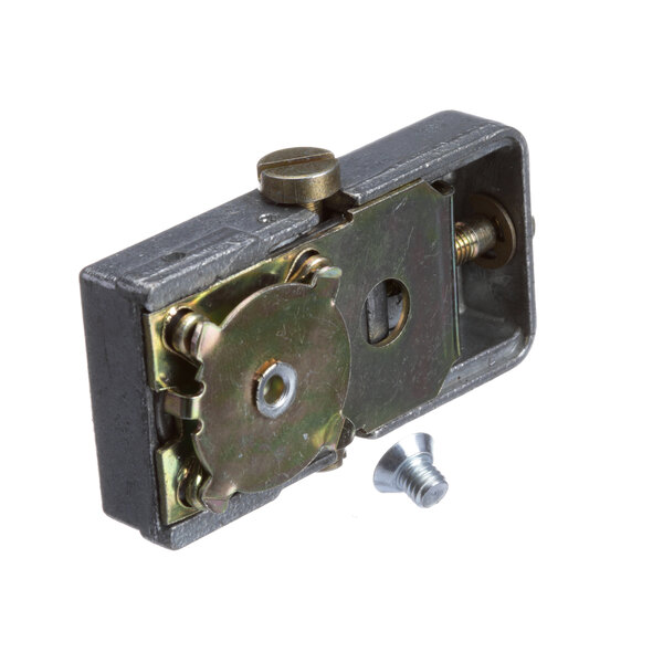 A Master-Bilt Torquemaster latch for refrigeration equipment with screws.