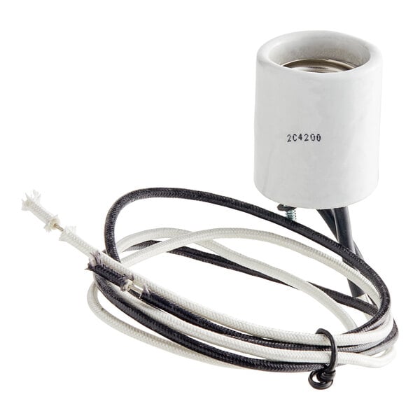 A white electrical light socket for a Hatco bulb warmer.